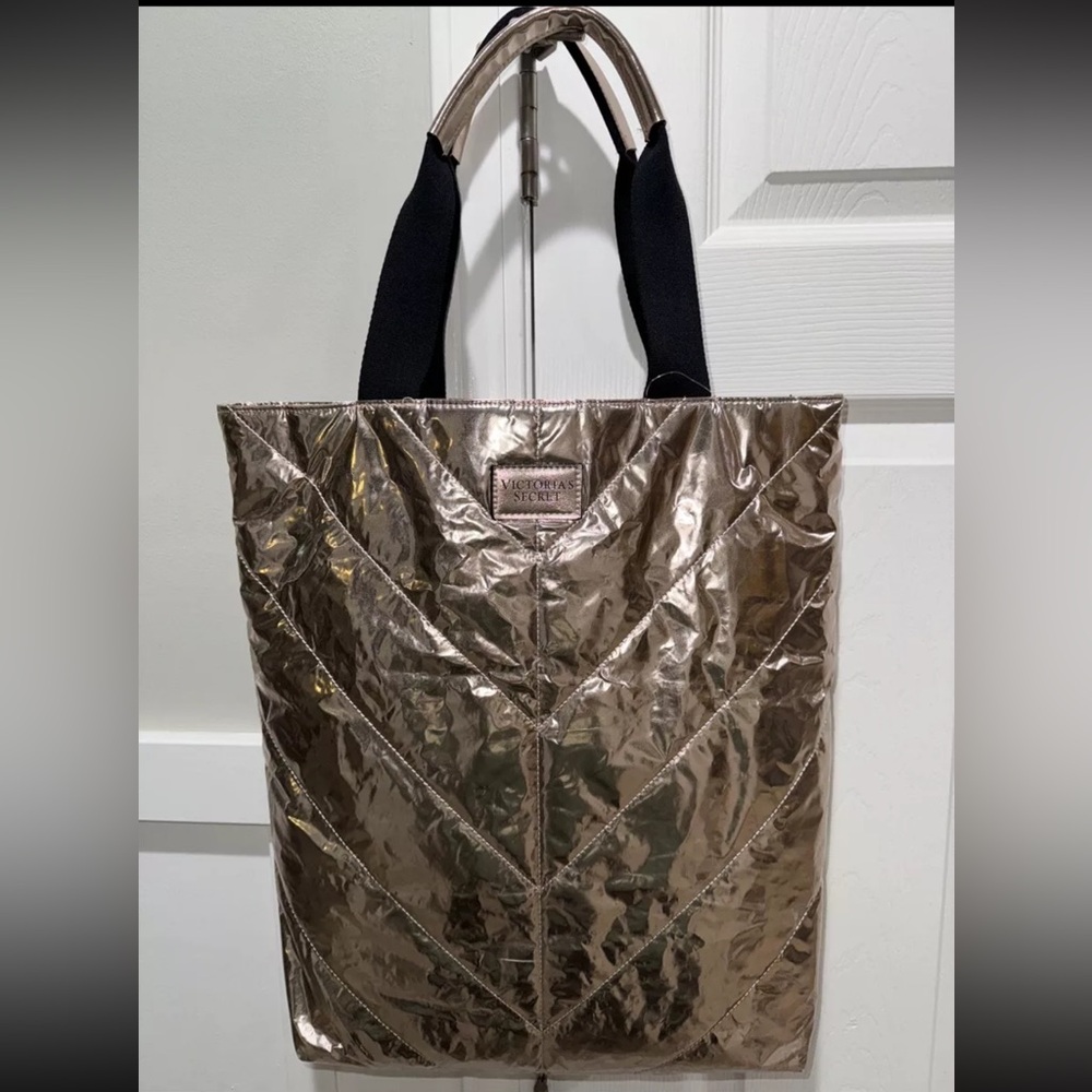 Victoria's Secret Limited Edition Metallic Rose Gold Quilted Tote Bag NWOT